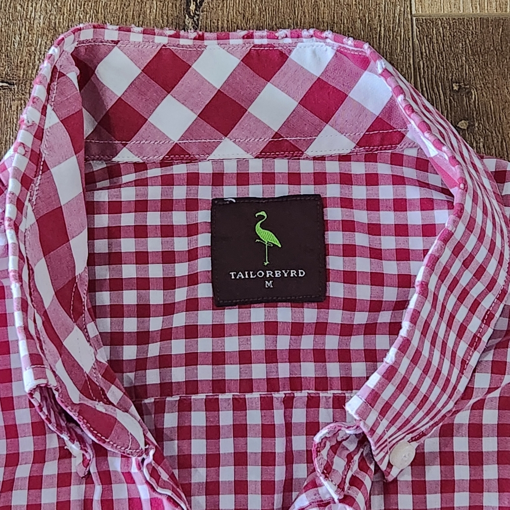 TailorByrd men's red gingham button-up shirt size medium normcore preppy casual - Picture 5 of 10
